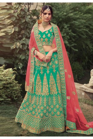 Light green satin a line lehenga choli 4518