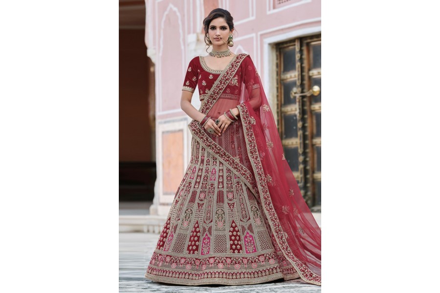Wedding Festive Maroon Embroidered Trendy Lehenga Choli