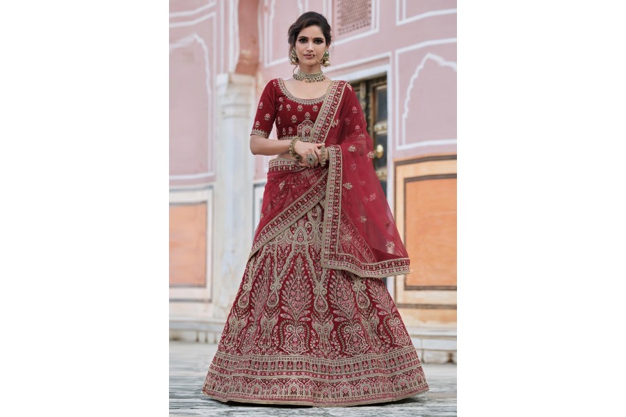 Dazzling Maroon Bridal Embroidered Designer Lehenga Choli