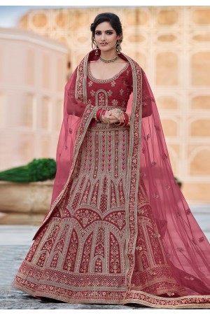Maroon velvet embroidered bridal lehenga choli 8127