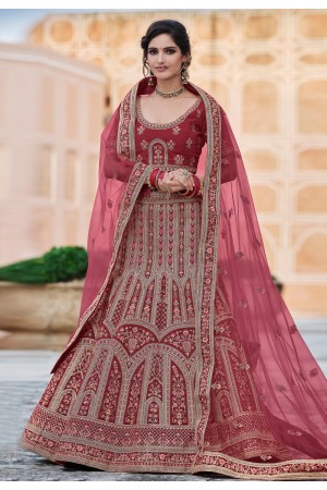 Maroon velvet embroidered bridal lehenga choli 8127