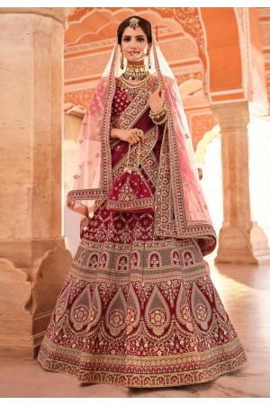 Maroon velvet wedding lehenga choli 8504