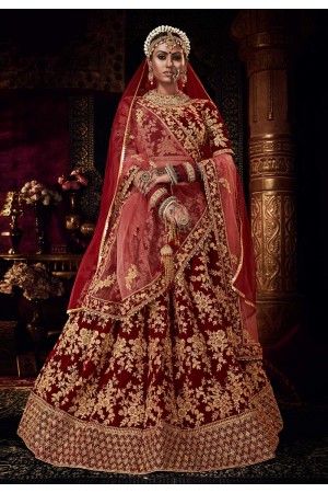 Maroon velvett embroidered bridal lehenga choli 2010