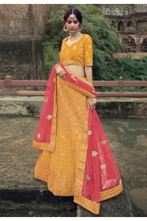 Mustard satin a line lehenga choli 4511