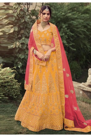 Mustard satin a line lehenga choli 4519