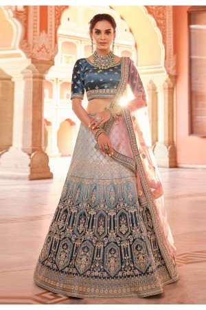 Navy blue velvet wedding lehenga choli 8505