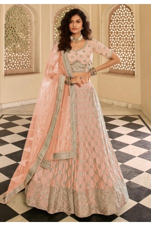 Peach crepe embroidered lehenga choli 7247