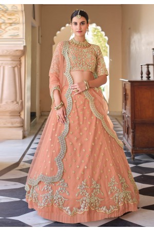 Peach soft net a line lehenga choli 8407