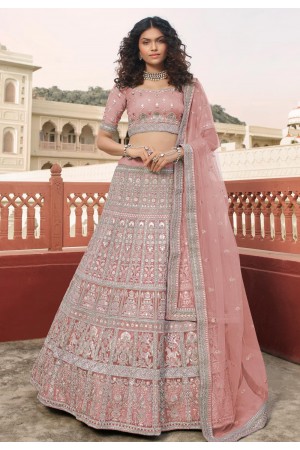 Pink organza party wear lehenga choli 7219