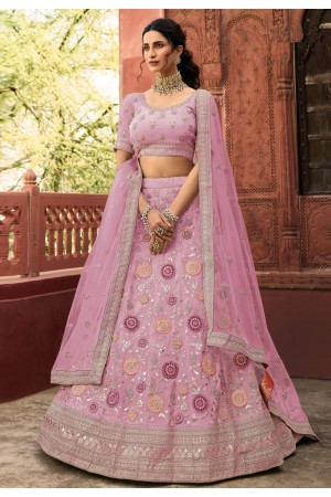 Pink organza party wear lehenga choli 7225