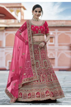 Pink velvet embroidered bridal lehenga choli 8106