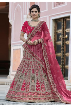 Pink velvet embroidered bridal lehenga choli 8112