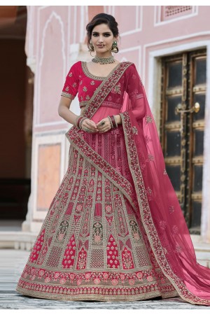 Pink velvet embroidered bridal lehenga choli 8112