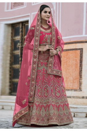 Pink velvet embroidered bridal lehenga choli 8114