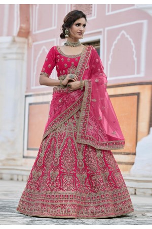 Pink velvet embroidered bridal lehenga choli 8116