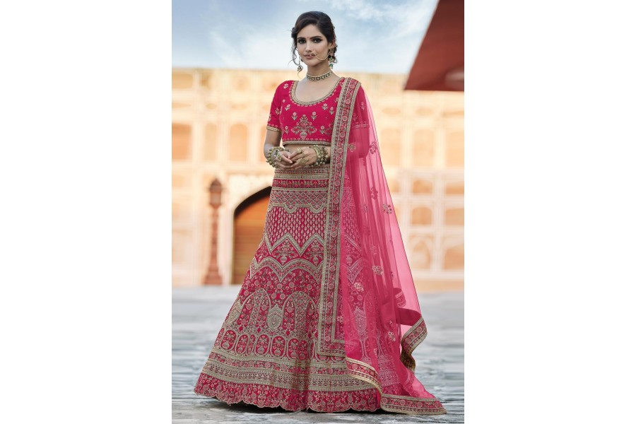 Designer Coral Pink Embroidered Bridal Lehenga Choli