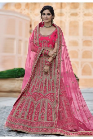 Pink velvet embroidered bridal lehenga choli 8128