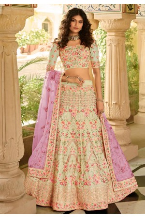 Pista green art silk party wear lehenga choli 7239