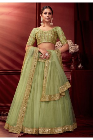 Pista green net circular lehenga choli 103a