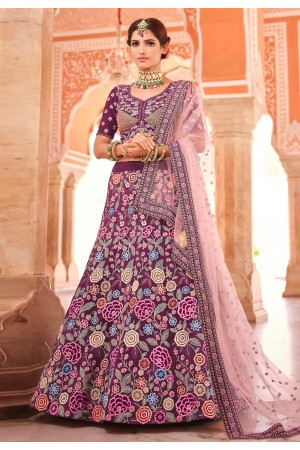 Purple crepe wedding lehenga choli 8503