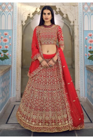 Red georgette circular lehenga choli 8802