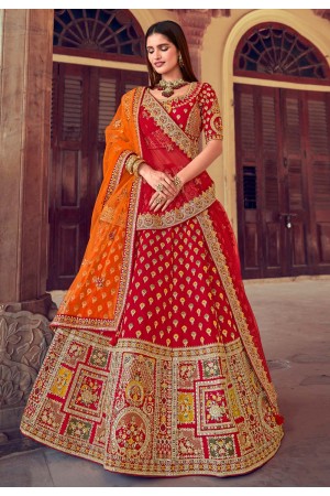 Red silk bridal lehenga choli 106