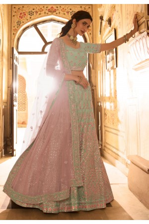 Sea green crepe party wear lehenga choli 7221