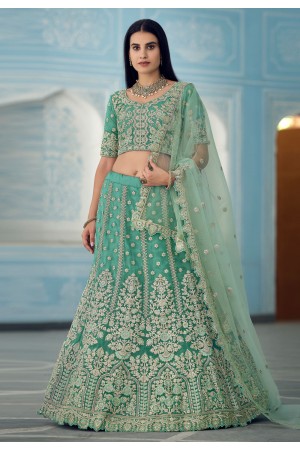 Sea green organza circular lehenga choli 8805