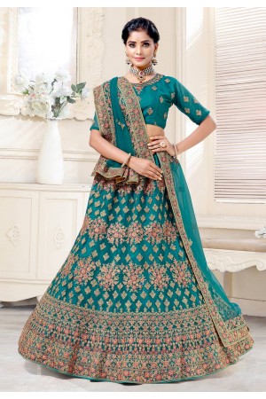 Teal net wedding lehenga choli 136734