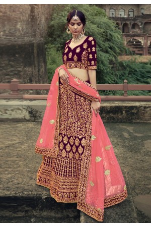 Wine satin a line lehenga choli 4512