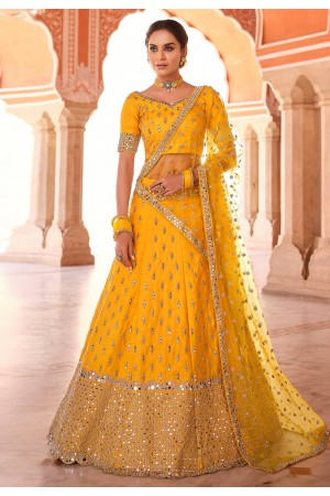 Yellow art silk circular lehenga choli 8508