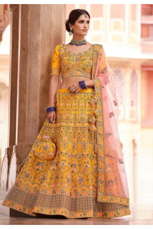 Yellow crepe circular lehenga choli 8506