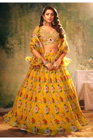 Yellow organza circular lehenga choli 107a