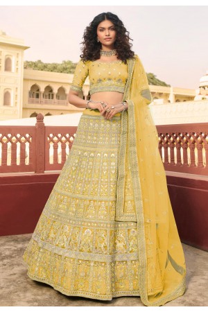 Yellow organza embroidered lehenga choli 7220