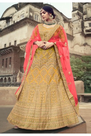 Yellow satin a line lehenga choli 4505