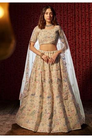 Beige georgette circular lehenga choli 96002