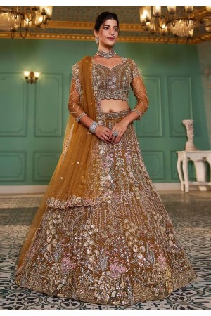 Mustard net a line lehenga choli 202741