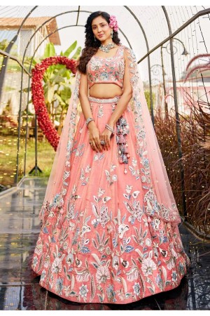 Peach net a line lehenga choli 202709