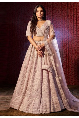 Pink silk wedding lehenga choli 96001