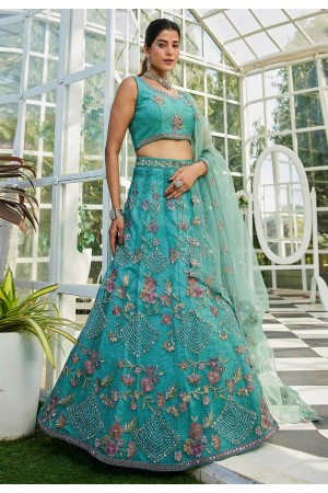 Sea green net lehenga choli 202716