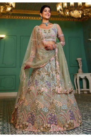 Sea green net lehenga choli 202734