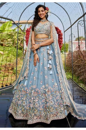 Sky blue net lehenga choli 202704