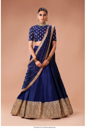 Bollywood Sabyasachi Inspired Navy blue art silk Wedding Lehenga