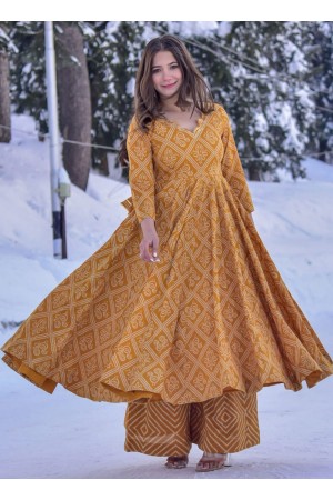 Mustard Cotton silk Kurta set with Palazzo