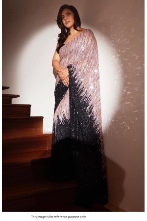Bollywood Kajol Inspired manish Malhotra Pink and black sequins georgette saree