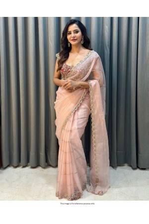 Bollywood Model Organza Peach and Red saree