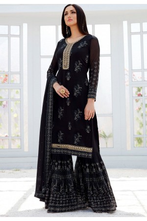 black georgette straight sharara style suit 498