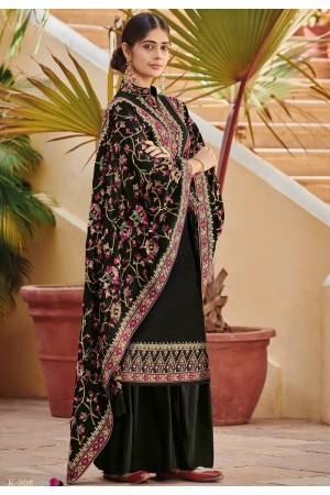 black ora silk embroidered palazzo style suit 808