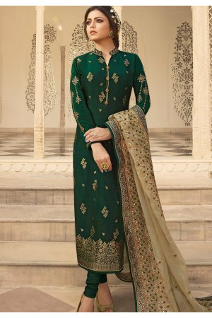 dark green jacquard embroidered straight churidar suit 3705