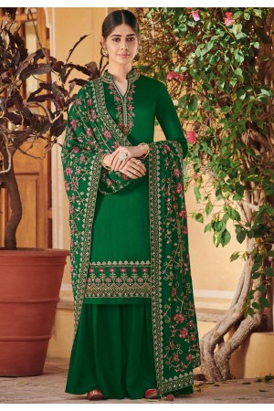 dark green ora silk embroidered palazzo style suit 804